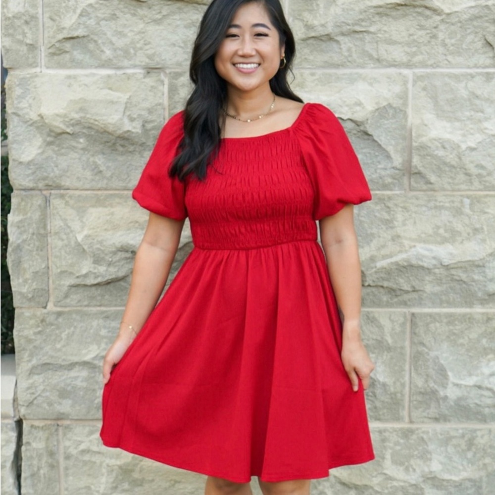 LuLaRoe Gorgeous Red Alina Smocked Dress NWT